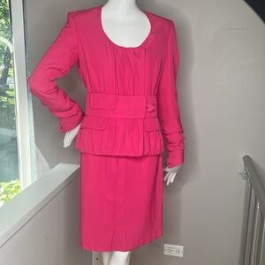 Yves Saint Laurent YSL Sz 38 Pink Vintage Three Piece Skirt Jacket Belt Suit